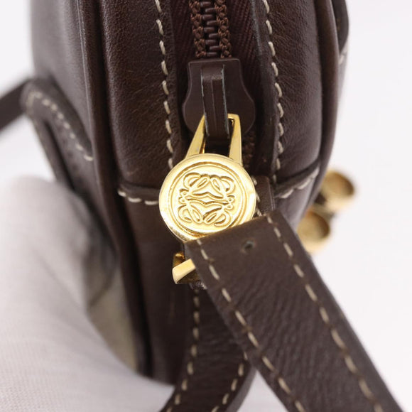 LOEWE Shoulder Bag Leather Brown Gold Auth 185510A