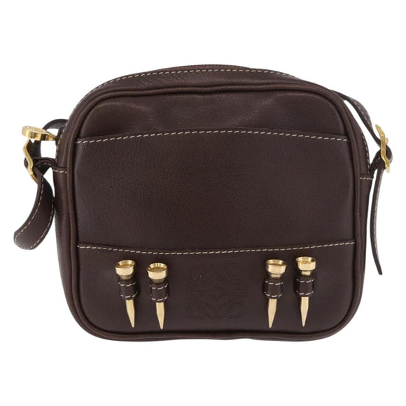 LOEWE Shoulder Bag Leather Brown Gold Auth 185510A