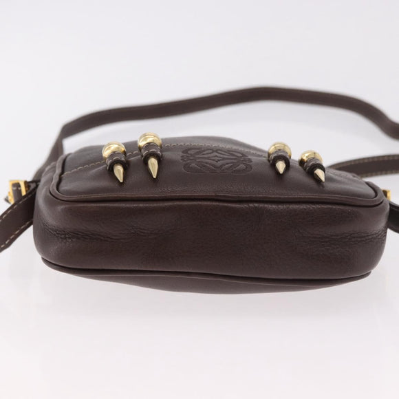 LOEWE Shoulder Bag Leather Brown Gold Auth 185510A