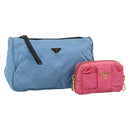 PRADA Pouch Nylon 2 Set Pink Blue Auth 185516-1