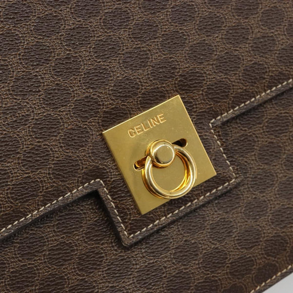 CELINE Macadam Canvas Shoulder Bag PVC Leather Brown Gold Auth 185532
