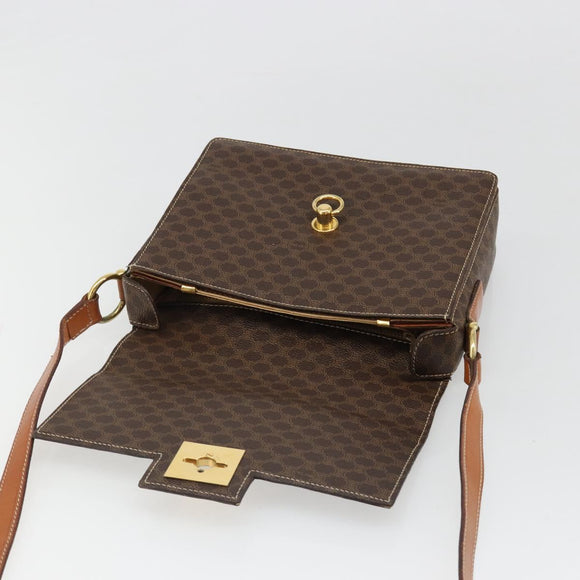 CELINE Macadam Canvas Shoulder Bag PVC Leather Brown Gold Auth 185532