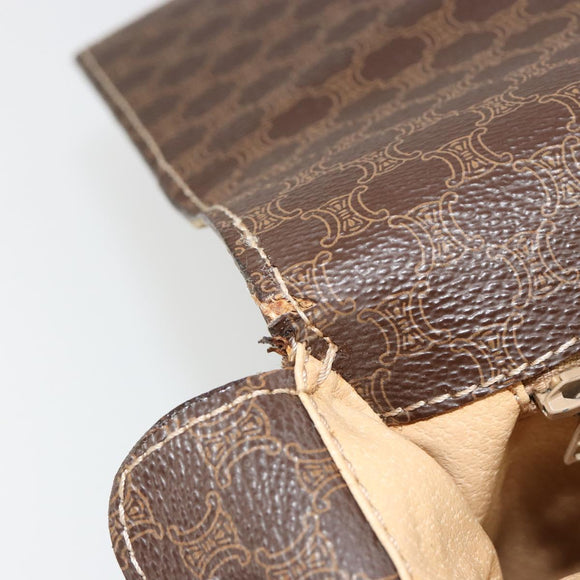 CELINE Macadam Canvas Shoulder Bag PVC Leather Brown Gold Auth 185532