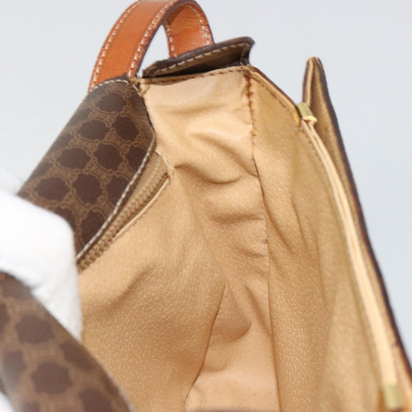 CELINE Macadam Canvas Shoulder Bag PVC Leather Brown Gold Auth 185532
