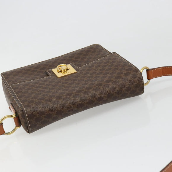 CELINE Macadam Canvas Shoulder Bag PVC Leather Brown Gold Auth 185532
