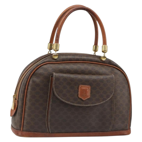 CELINE Macadam Canvas Hand Bag PVC Leather Brown Gold Auth 185533