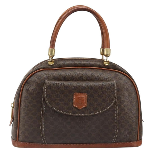 CELINE Macadam Canvas Hand Bag PVC Leather Brown Gold Auth 185533
