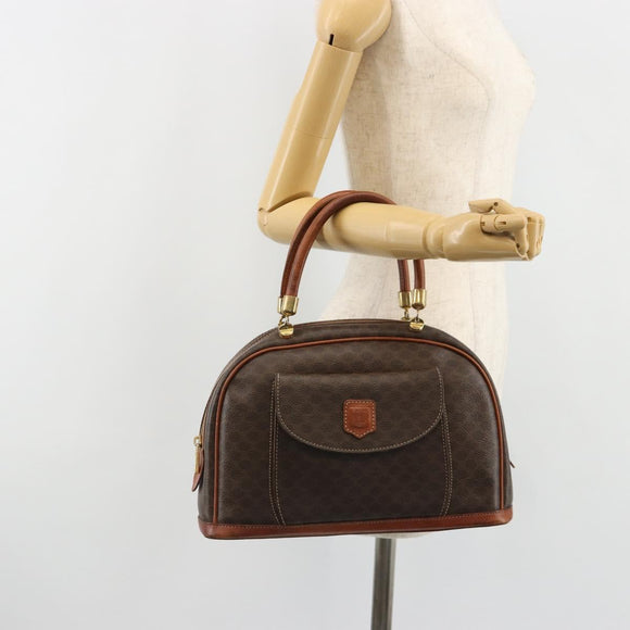 CELINE Macadam Canvas Hand Bag PVC Leather Brown Gold Auth 185533