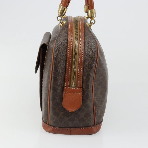 CELINE Macadam Canvas Hand Bag PVC Leather Brown Gold Auth 185533