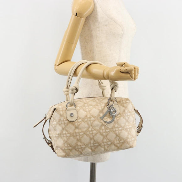 Christian Dior Panarea Hand Bag Canvas Ivory Silver Auth 185536A