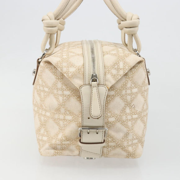 Christian Dior Panarea Hand Bag Canvas Ivory Silver Auth 185536A