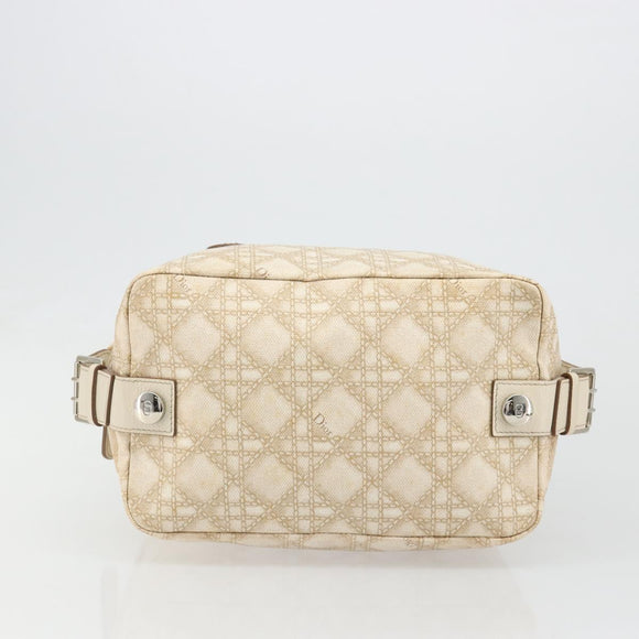 Christian Dior Panarea Hand Bag Canvas Ivory Silver Auth 185536A