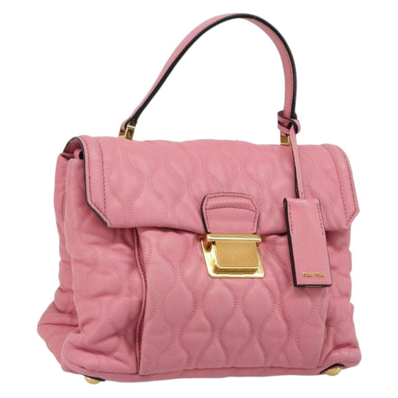Miu Miu Hand Bag Leather Pink Gold Auth 185537