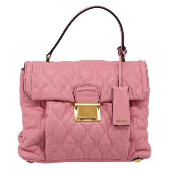 Miu Miu Hand Bag Leather Pink Gold Auth 185537