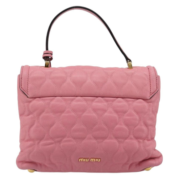 Miu Miu Hand Bag Leather Pink Gold Auth 185537