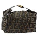 FENDI Zucca Canvas Vanity Hand Bag Black Brown Auth 185538-1