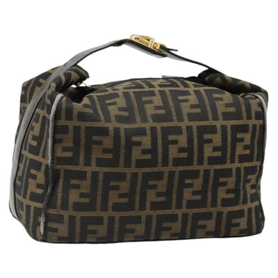 FENDI Zucca Canvas Vanity Hand Bag Black Brown Auth 185538