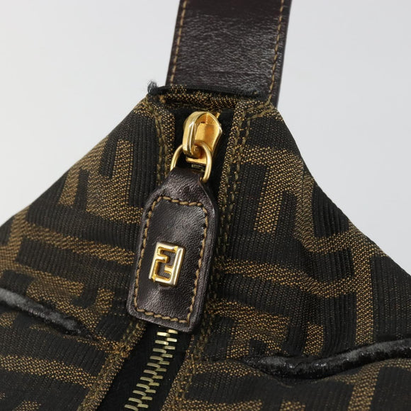 FENDI Zucca Canvas Vanity Hand Bag Black Brown Auth 185538