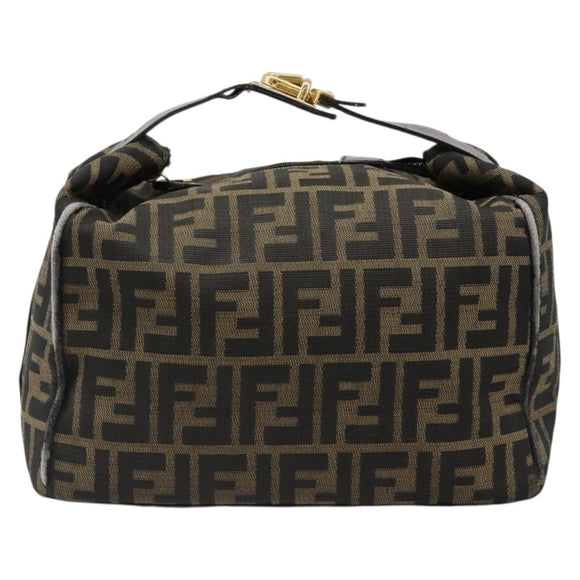 FENDI Zucca Canvas Vanity Hand Bag Black Brown Auth 185538