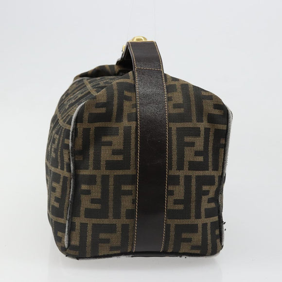 FENDI Zucca Canvas Vanity Hand Bag Black Brown Auth 185538