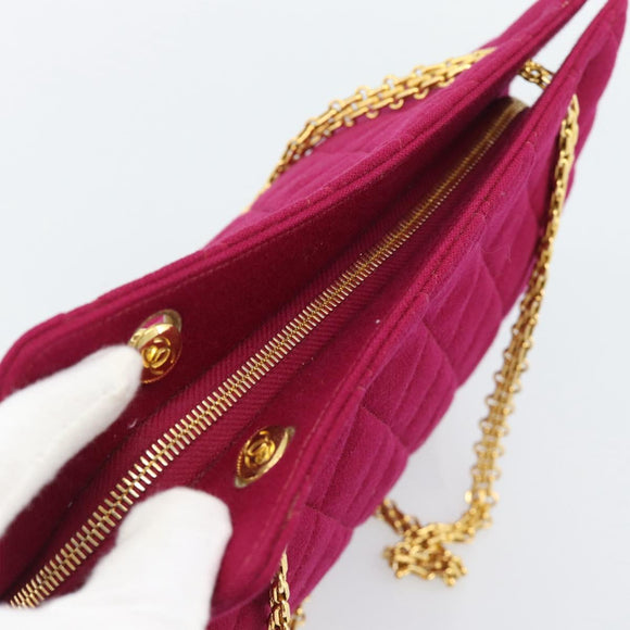 CHANEL Matelasse Chain Shoulder Bag Cotton Jersey Wine Red Gold CC Auth 185539