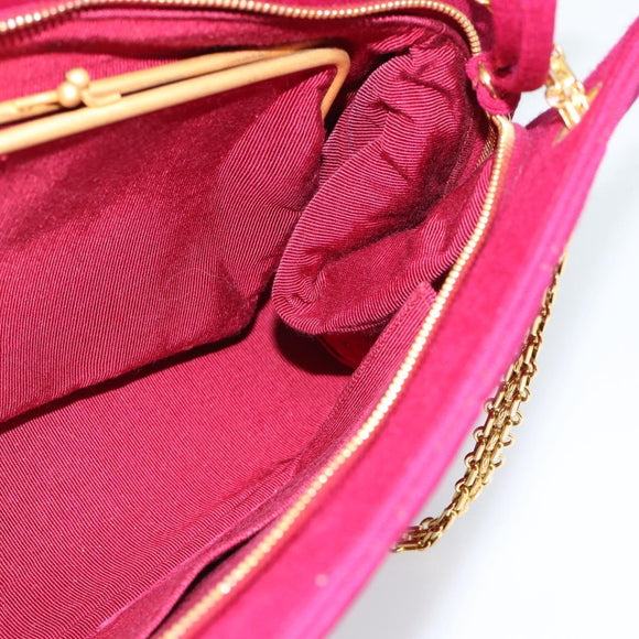 CHANEL Matelasse Chain Shoulder Bag Cotton Jersey Wine Red Gold CC Auth 185539