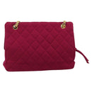 CHANEL Matelasse Chain Shoulder Bag Cotton Jersey Wine Red Gold CC Auth 185539-2