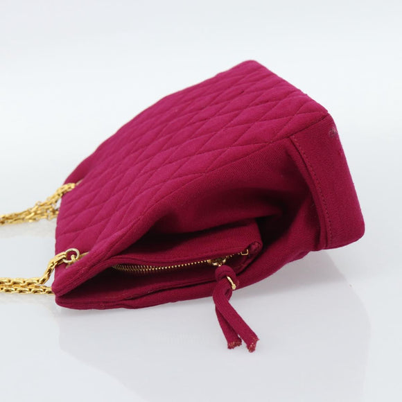 CHANEL Matelasse Chain Shoulder Bag Cotton Jersey Wine Red Gold CC Auth 185539
