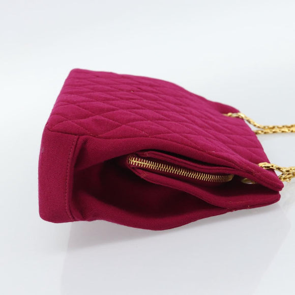 CHANEL Matelasse Chain Shoulder Bag Cotton Jersey Wine Red Gold CC Auth 185539