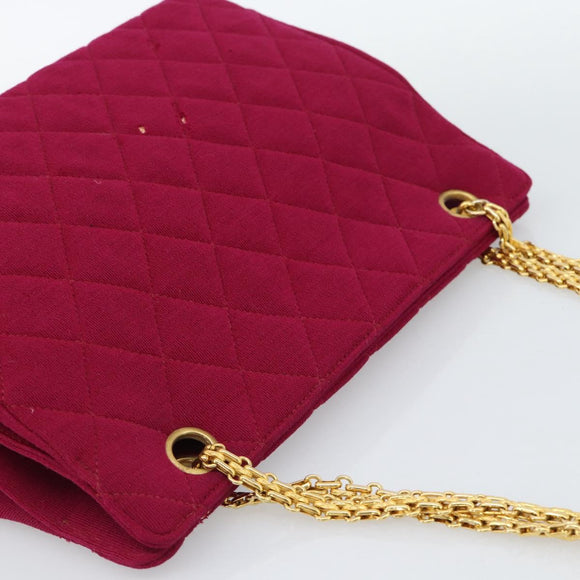 CHANEL Matelasse Chain Shoulder Bag Cotton Jersey Wine Red Gold CC Auth 185539
