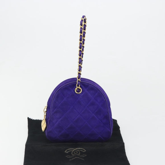 CHANEL Matelasse Chain Hand Bag Suede Purple Gold CC Auth 185540A