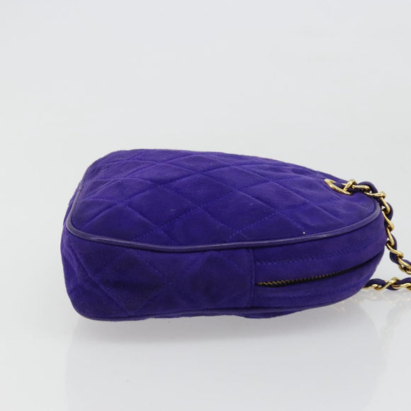 CHANEL Matelasse Chain Hand Bag Suede Purple Gold CC Auth 185540A