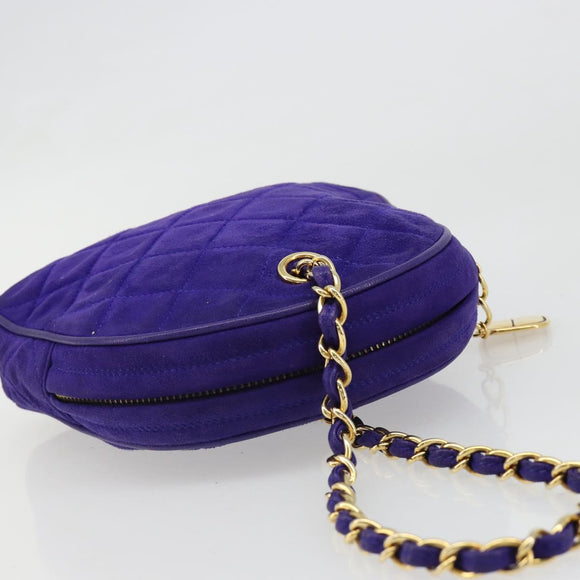 CHANEL Matelasse Chain Hand Bag Suede Purple Gold CC Auth 185540A