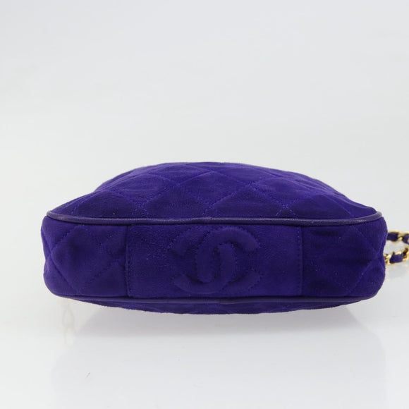 CHANEL Matelasse Chain Hand Bag Suede Purple Gold CC Auth 185540A