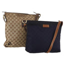 GUCCI GG Canvas Shoulder Bag 2 Set Beige Navy Auth 185541-1