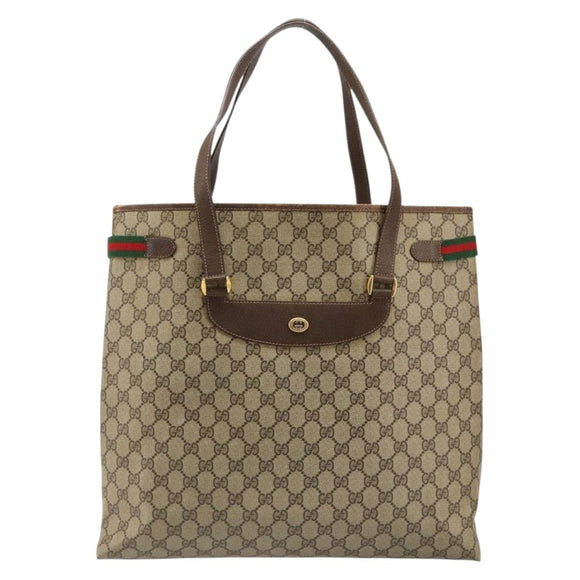 GUCCI GG Supreme Web Sherry Line Tote Bag PVC Beige Gold 39 02 091 Auth 185543