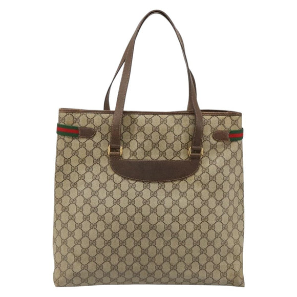 GUCCI GG Supreme Web Sherry Line Tote Bag PVC Beige Gold 39 02 091 Auth 185543