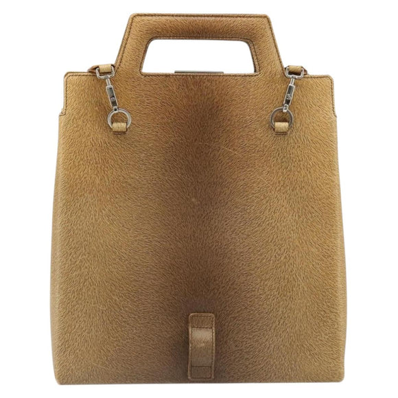 Salvatore Ferragamo Gancini Shoulder Bag Leather Beige Silver Auth 185544