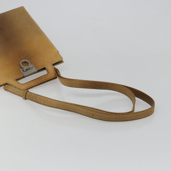 Salvatore Ferragamo Gancini Shoulder Bag Leather Beige Silver Auth 185544