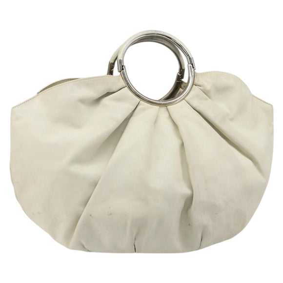 Christian Dior Hand Bag Leather White Silver Auth 185555