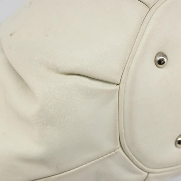 Christian Dior Hand Bag Leather White Silver Auth 185555