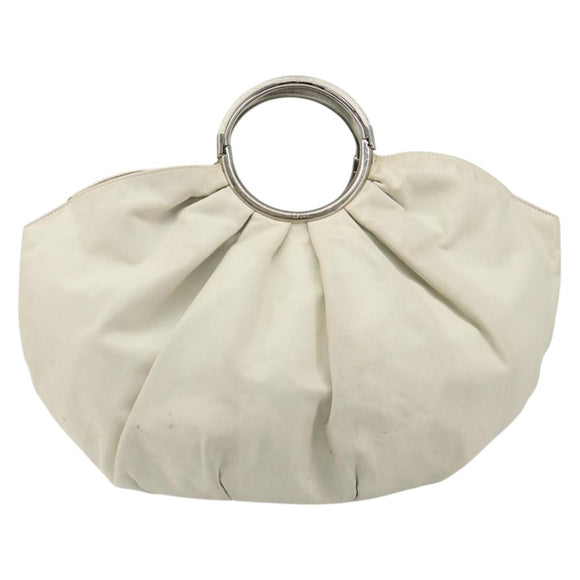 Christian Dior Hand Bag Leather White Silver Auth 185555