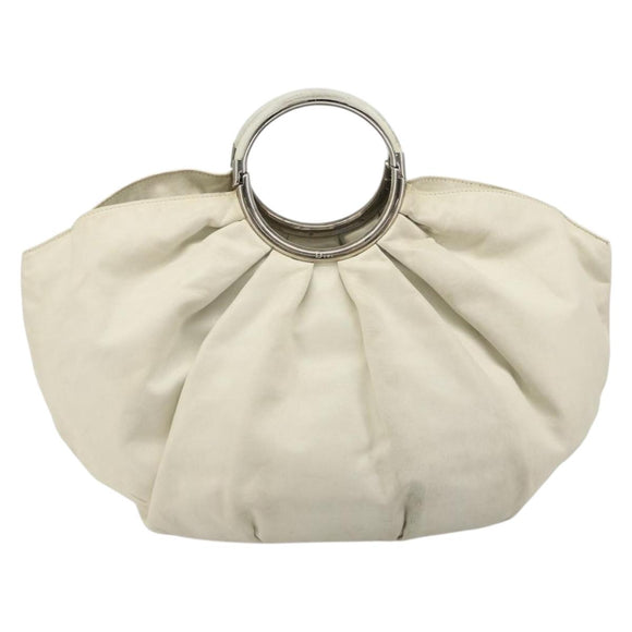 Christian Dior Hand Bag Leather White Silver Auth 185555