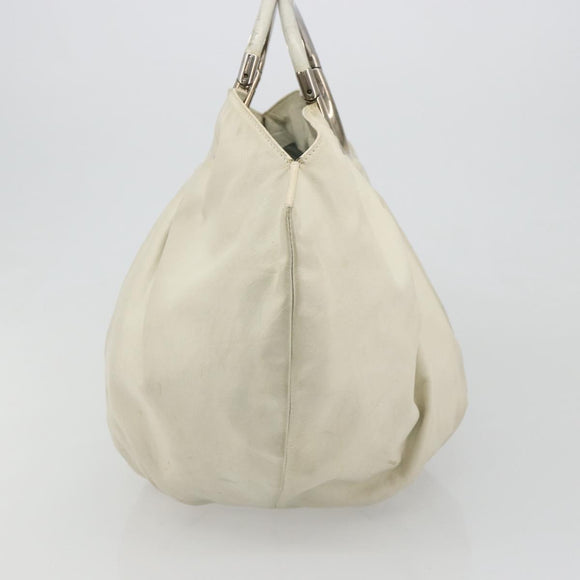 Christian Dior Hand Bag Leather White Silver Auth 185555