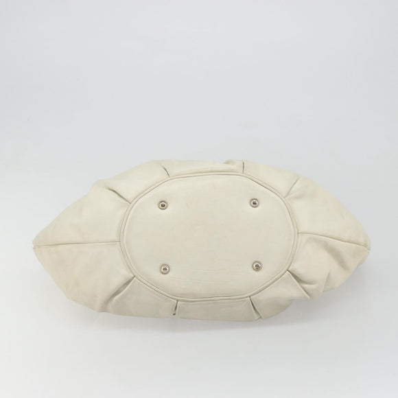 Christian Dior Hand Bag Leather White Silver Auth 185555