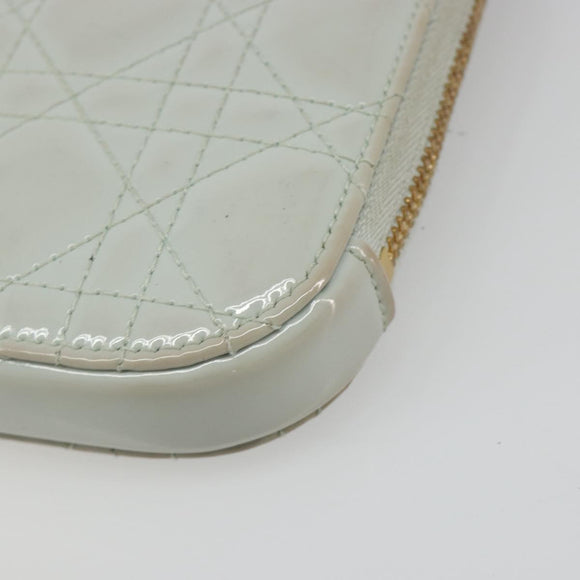Christian Dior Cannage Phone Pouch Chain Bag Patent Light Blue Gold Auth 185556