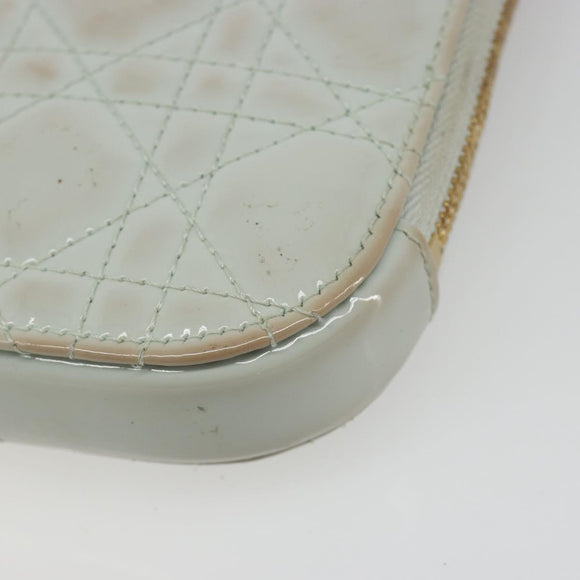 Christian Dior Cannage Phone Pouch Chain Bag Patent Light Blue Gold Auth 185556