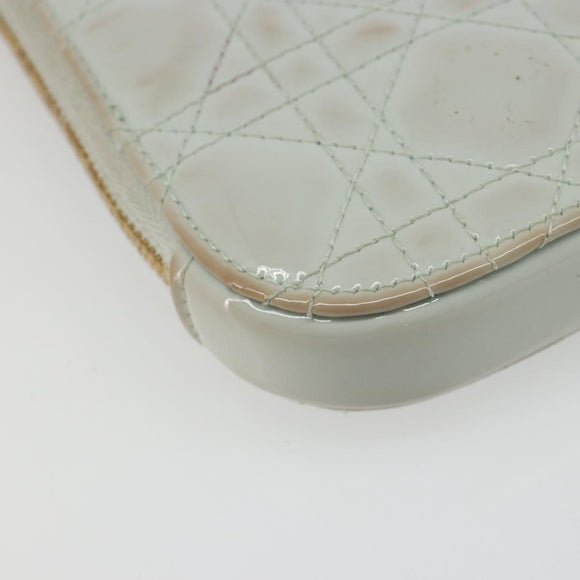 Christian Dior Cannage Phone Pouch Chain Bag Patent Light Blue Gold Auth 185556