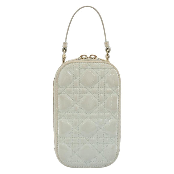 Christian Dior Cannage Phone Pouch Chain Bag Patent Light Blue Gold Auth 185556