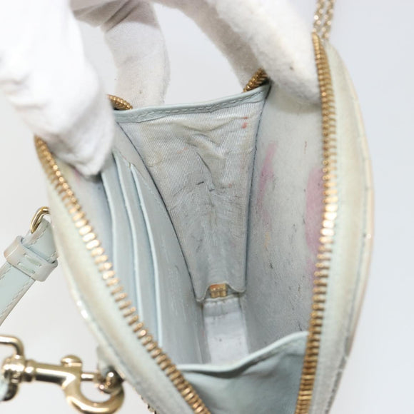 Christian Dior Cannage Phone Pouch Chain Bag Patent Light Blue Gold Auth 185556